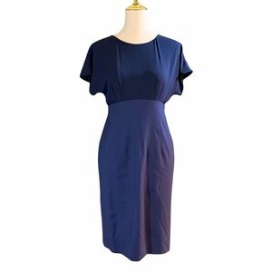 Lafayette 148 Navy Blue Wool Dress Size 0 Designer Luxury Career Piece 40s 50s
